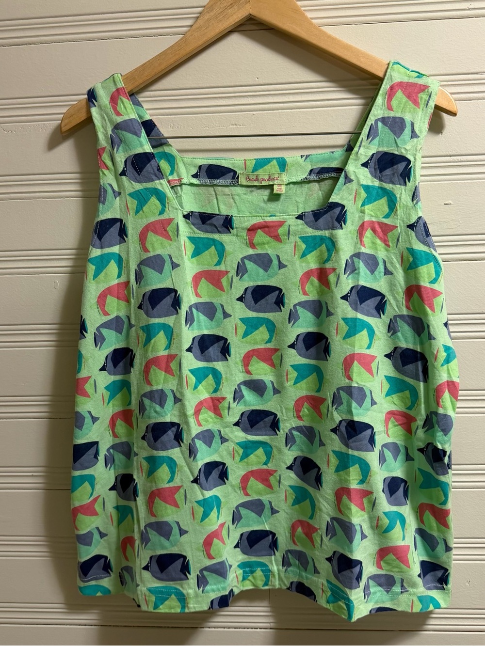 fresh produce Mint Green Tank Top with Multicolor Fish Print
